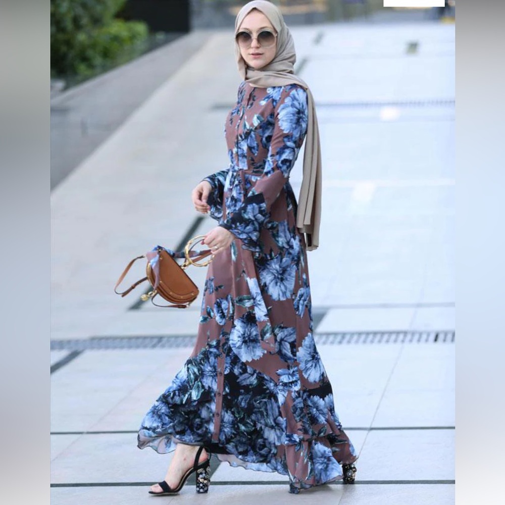 Annah Hariri Ruba Modest Dress | Floral Puce Color | Size 6